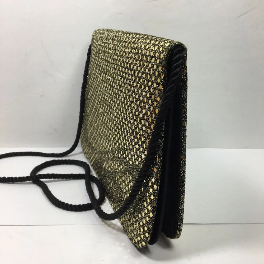 Whittall & Shon Gold Sequins Purse‎ Handbag Clutch Party Cocktail Cord Strap